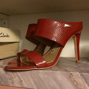 Red patent Calvin Klein heels
